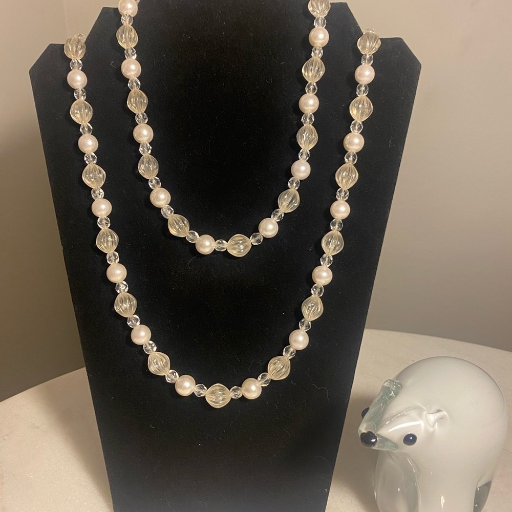 Vintage Pearl & Faceted Crystal Bead Necklace